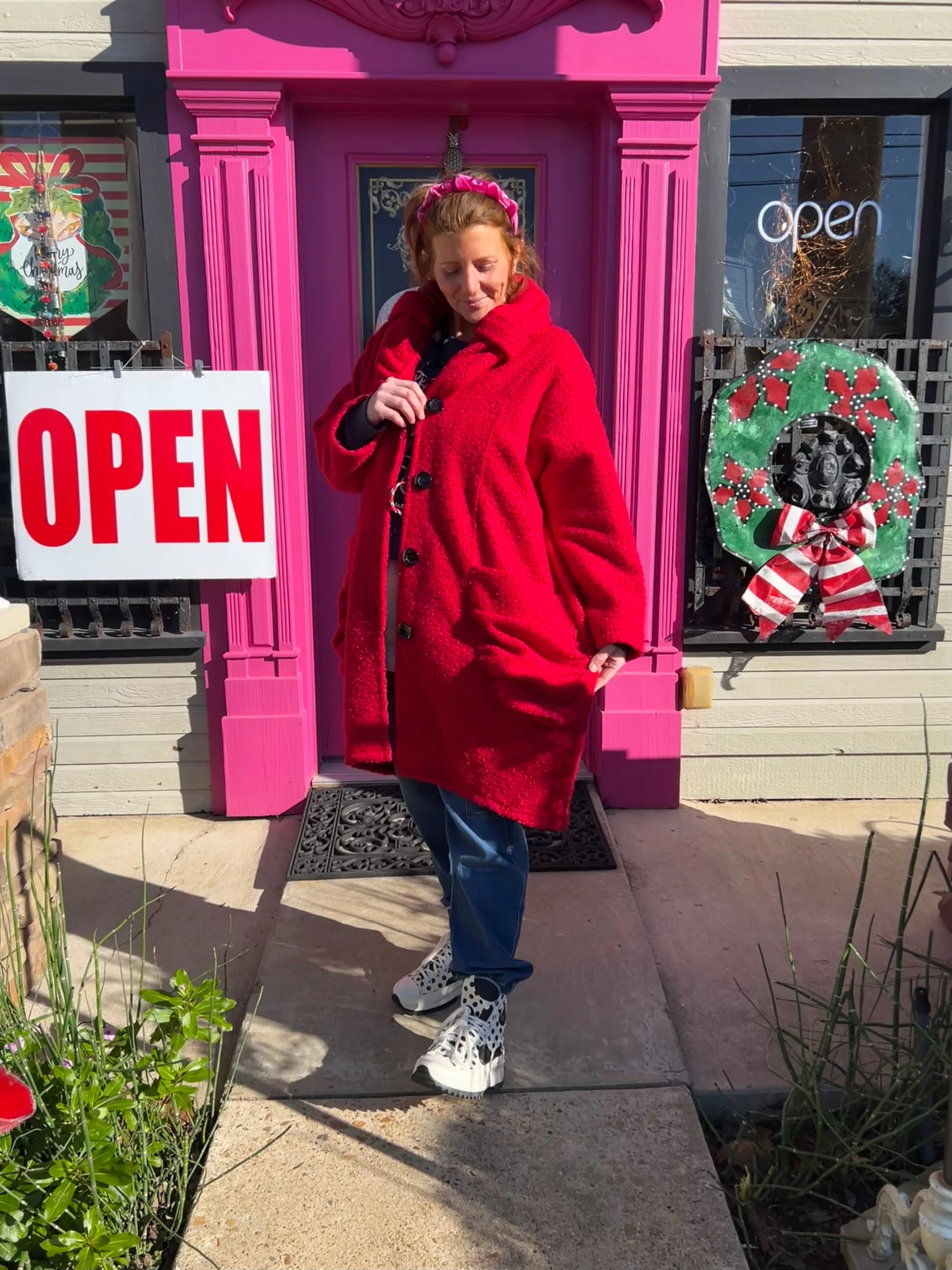 90492 Knee Length Coat-RED