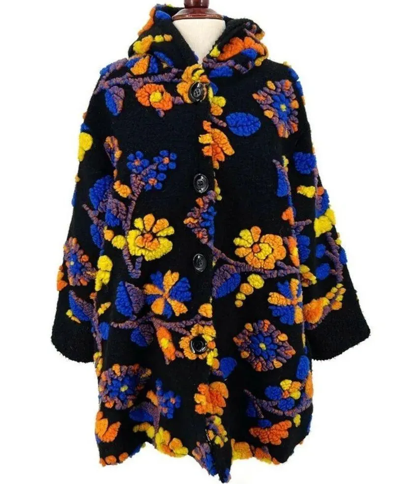 91527 Flower Hoodie Coat-Black
