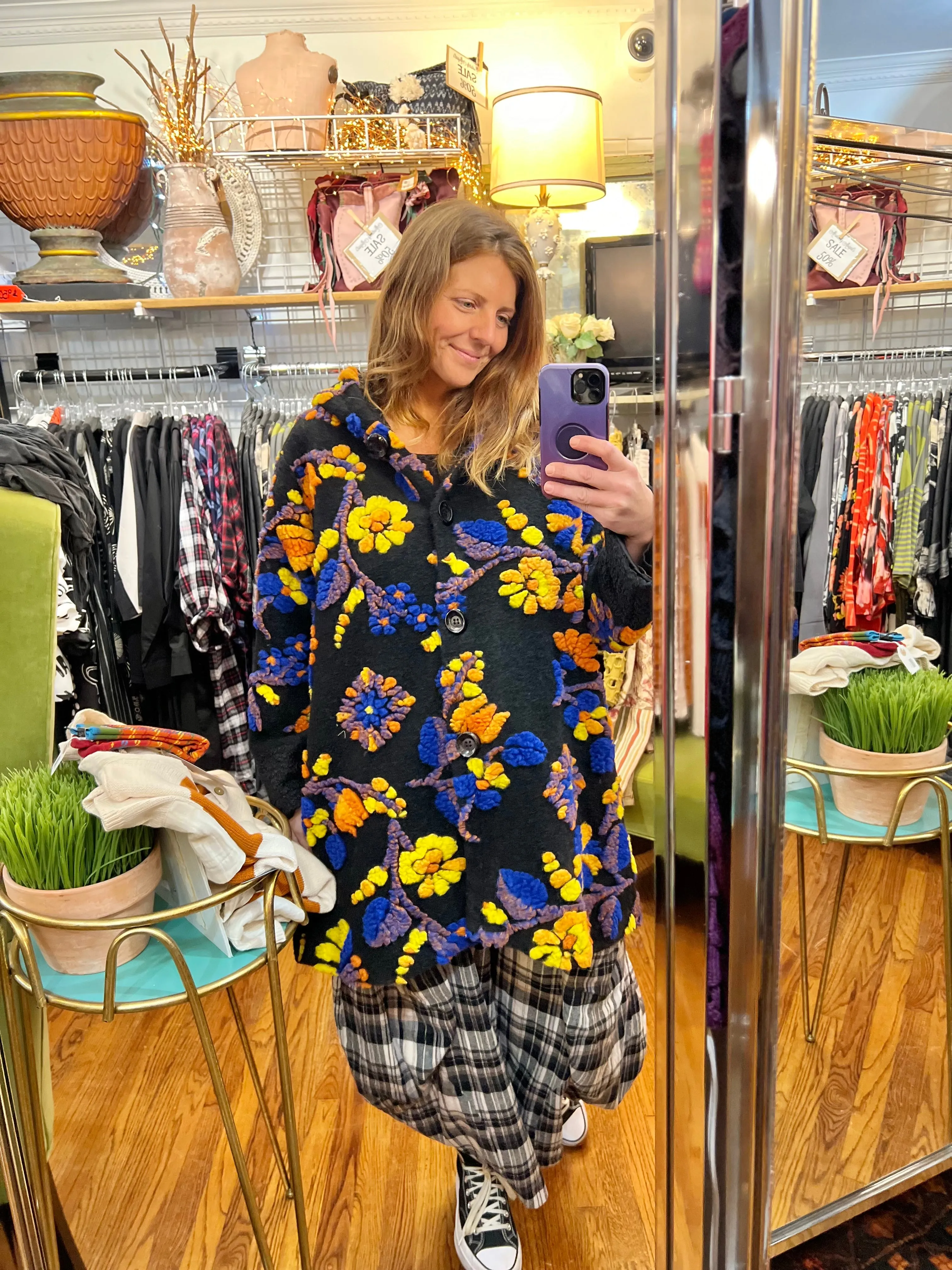 91527 Flower Hoodie Coat-Black