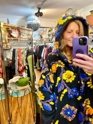 91527 Flower Hoodie Coat-Black