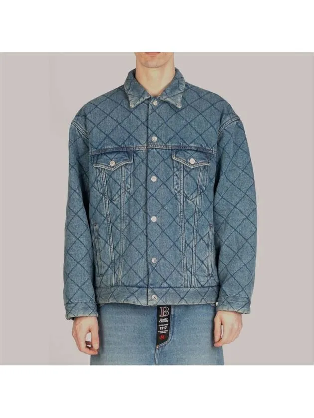 Balenciaga 46 Men s Jacquard Oversized Quilted Padded Denim Trucker Jacket