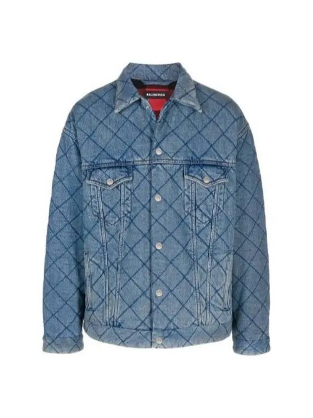 Balenciaga 46 Men s Jacquard Oversized Quilted Padded Denim Trucker Jacket