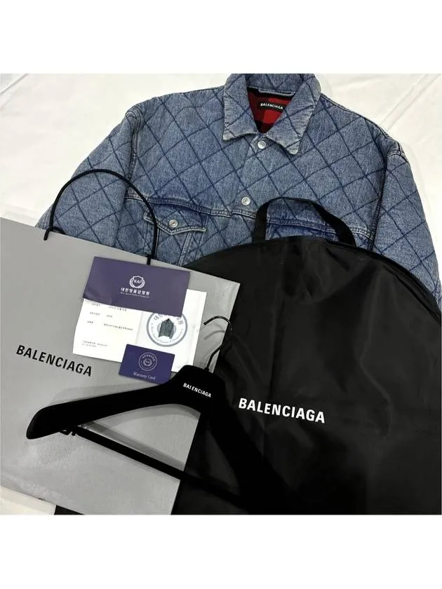 Balenciaga 46 Men s Jacquard Oversized Quilted Padded Denim Trucker Jacket
