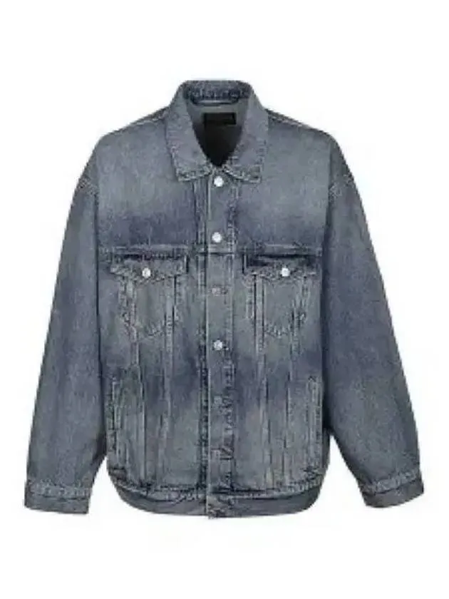 Balenciaga Back Logo Print Oversized Denim Jacket Blue