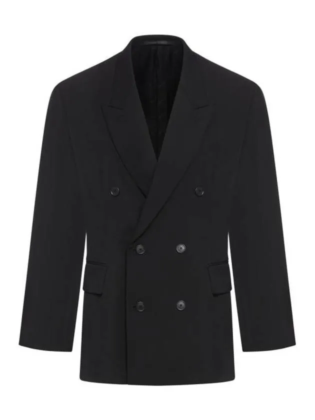 Balenciaga Cinched Double Breasted Wool Jacket Black