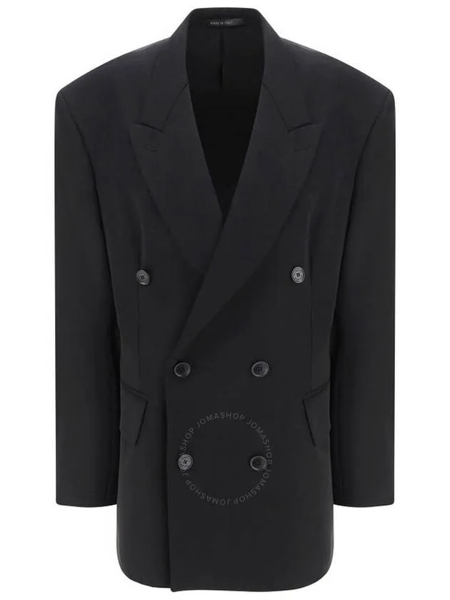 Balenciaga Cinched Double Breasted Wool Jacket Black
