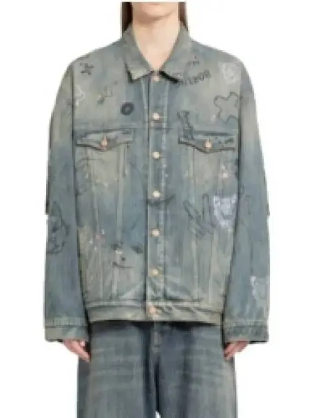 Balenciaga Graffiti Denim Jacket Blue