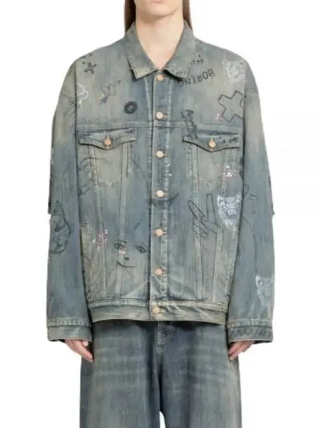 Balenciaga Graffiti Denim Jacket Blue