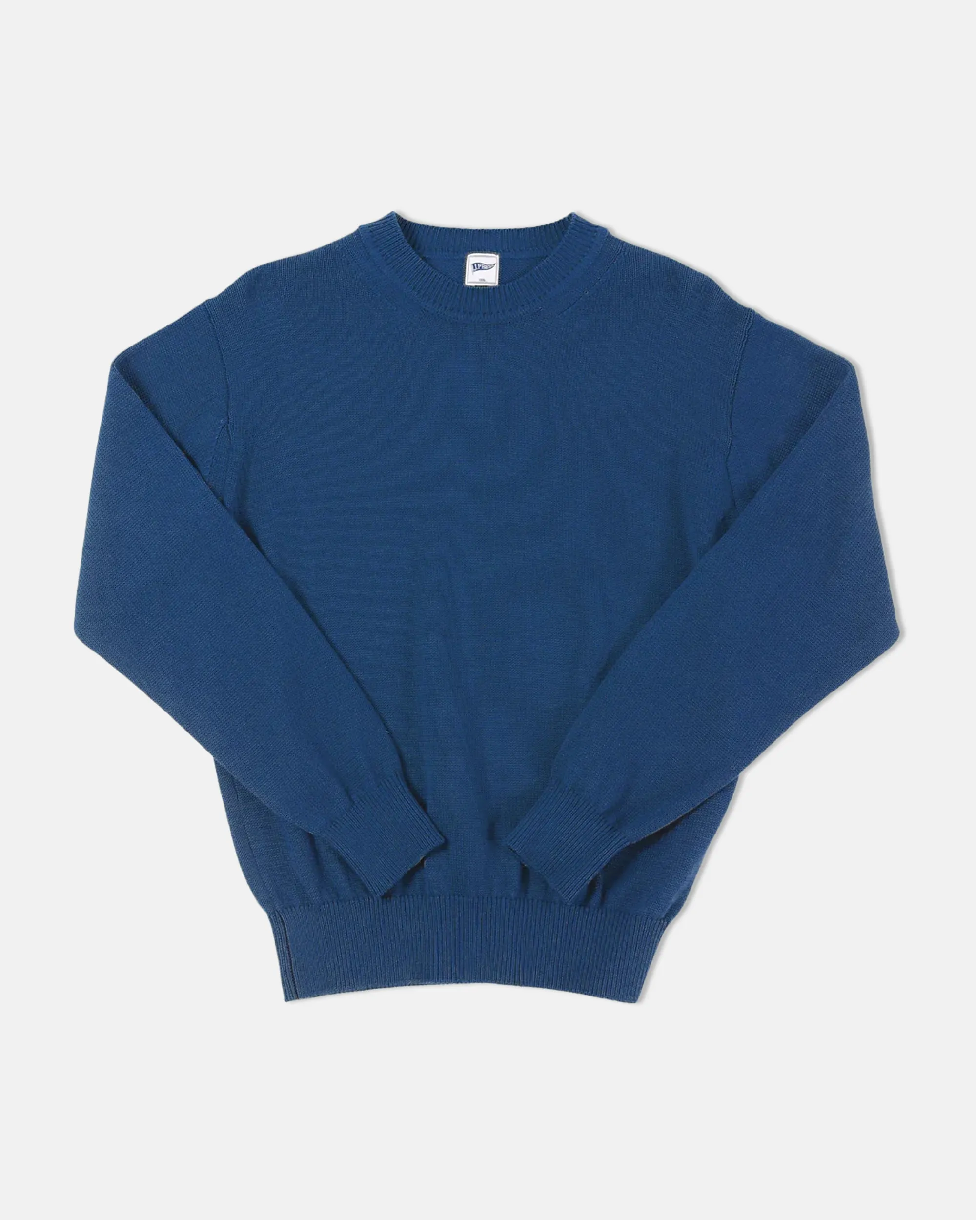 BLUE COTTON CREWNECK SWEATER - TRIM FIT