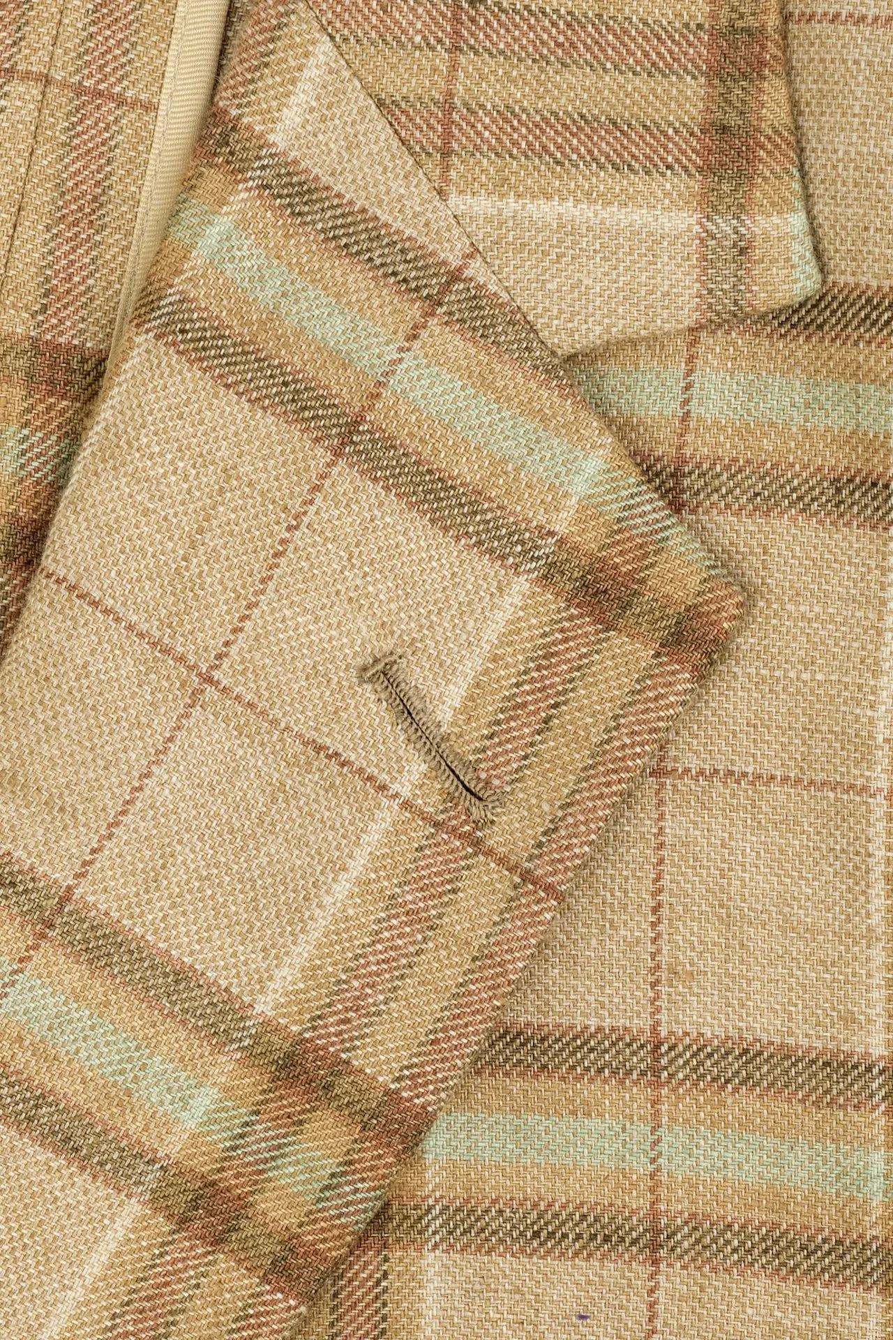Brown/Green Wool Silk & Linen Single Breasted Check Jacket
