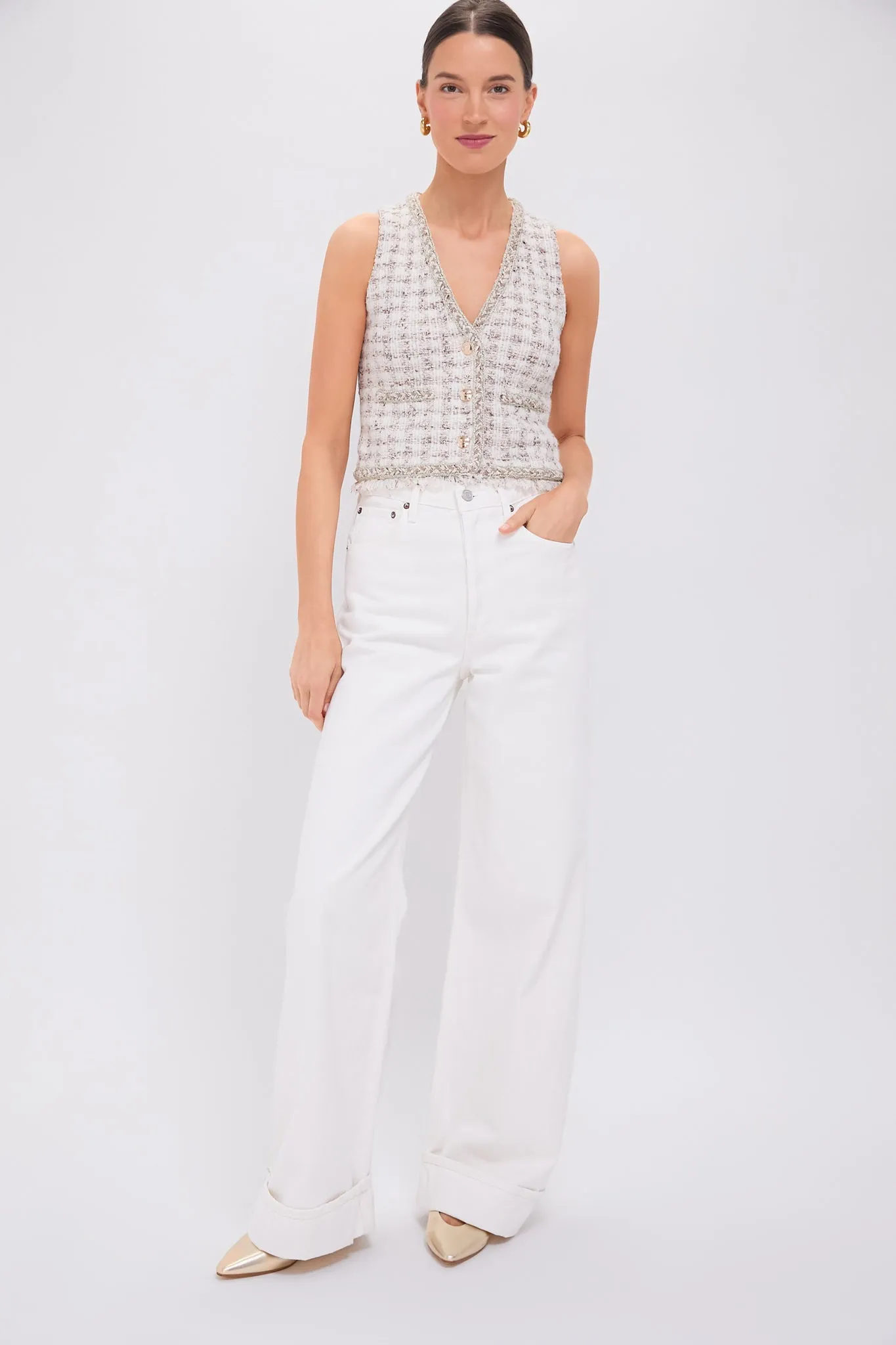 Cafe Au Lait Houndstooth V-neck Vest