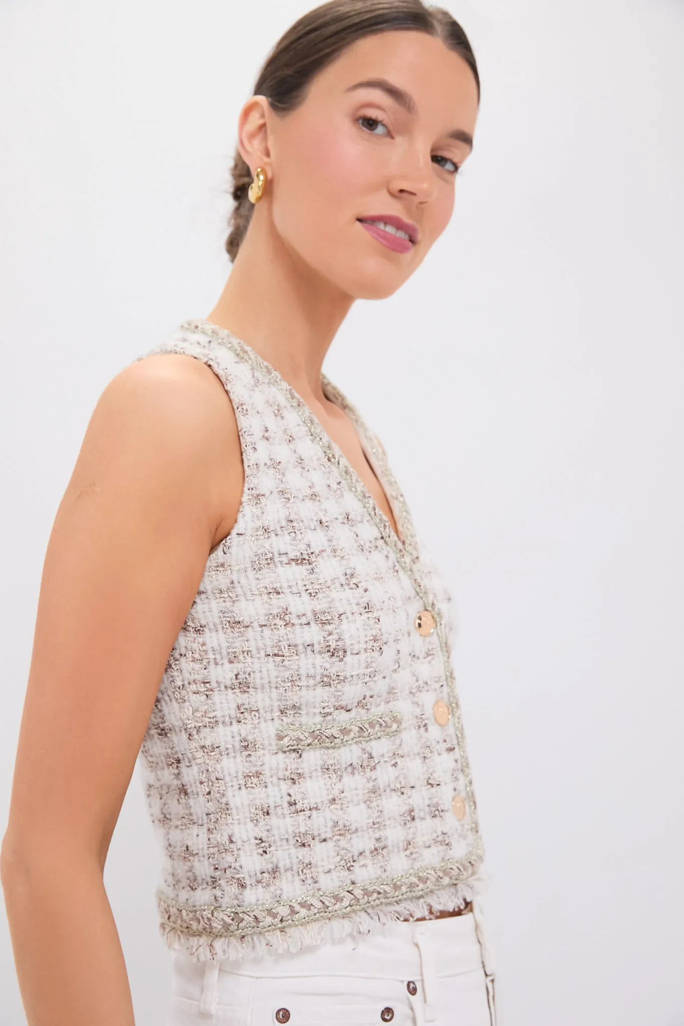 Cafe Au Lait Houndstooth V-neck Vest