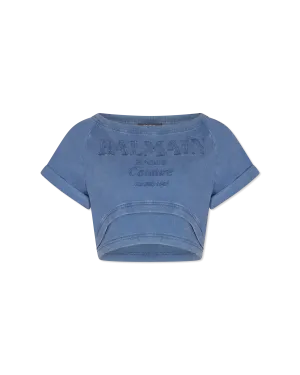 Cropped Balmain Couture Embroidered T-Shirt