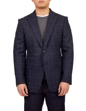 HENRY SARTORIAL DORMEUIL Full Canvas Fancy Check Wool Jacket NAVY LG