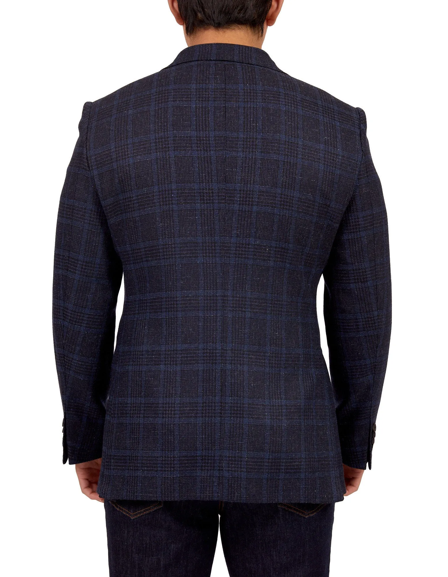 HENRY SARTORIAL DORMEUIL Full Canvas Fancy Check Wool Jacket NAVY LG