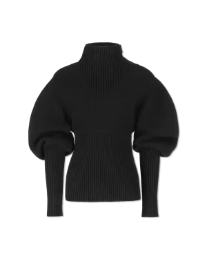 Shetland Double Face Turtleneck Puffed Sleeve Sweater