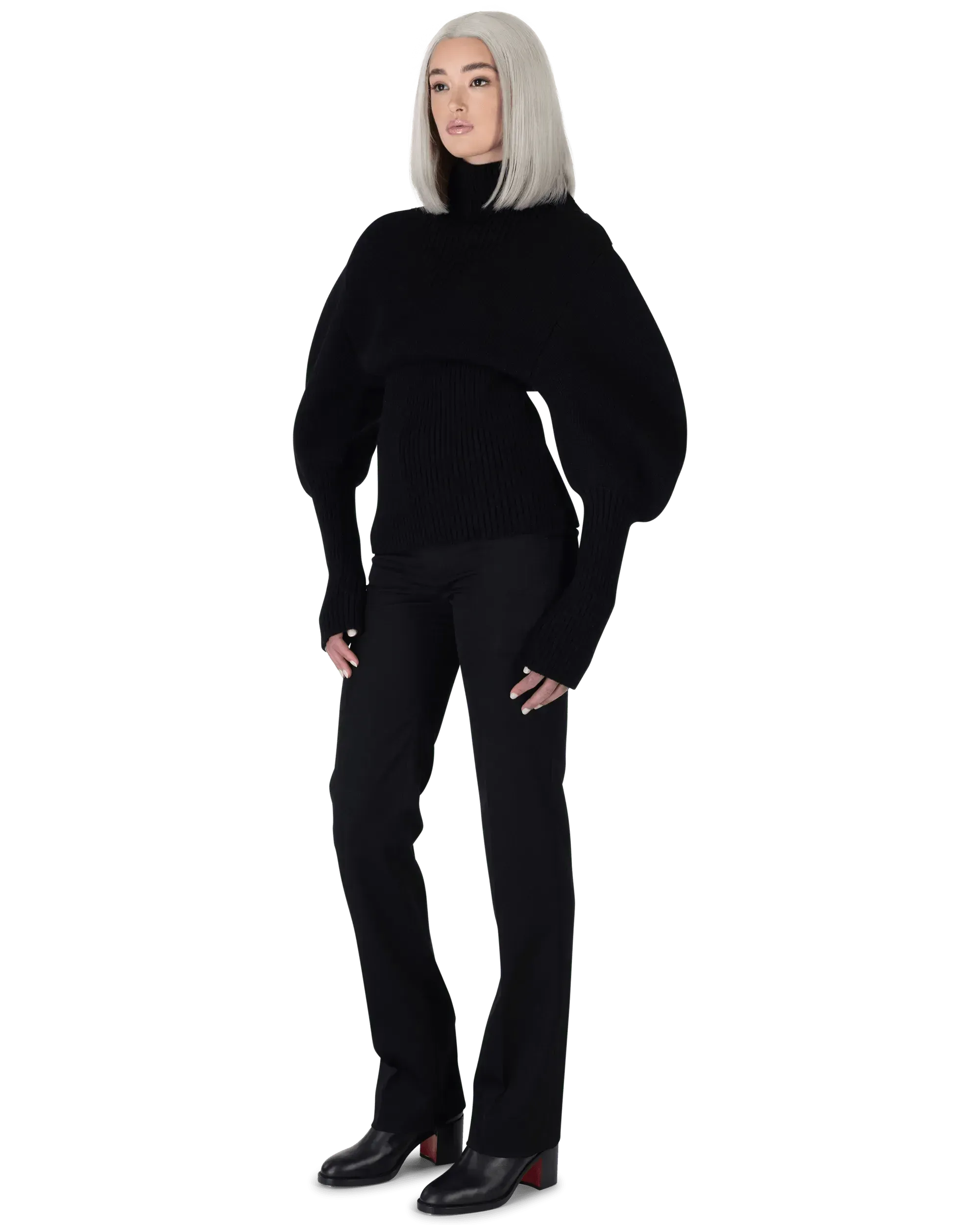 Shetland Double Face Turtleneck Puffed Sleeve Sweater