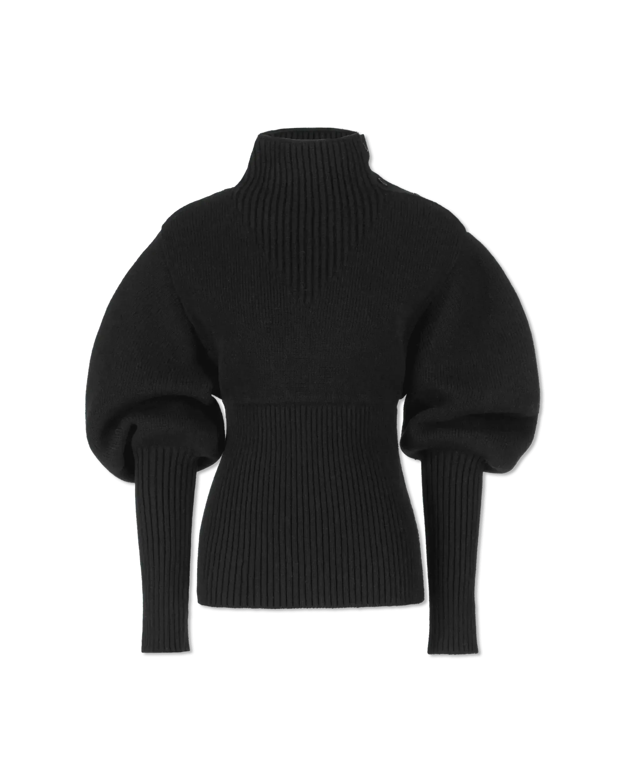 Shetland Double Face Turtleneck Puffed Sleeve Sweater