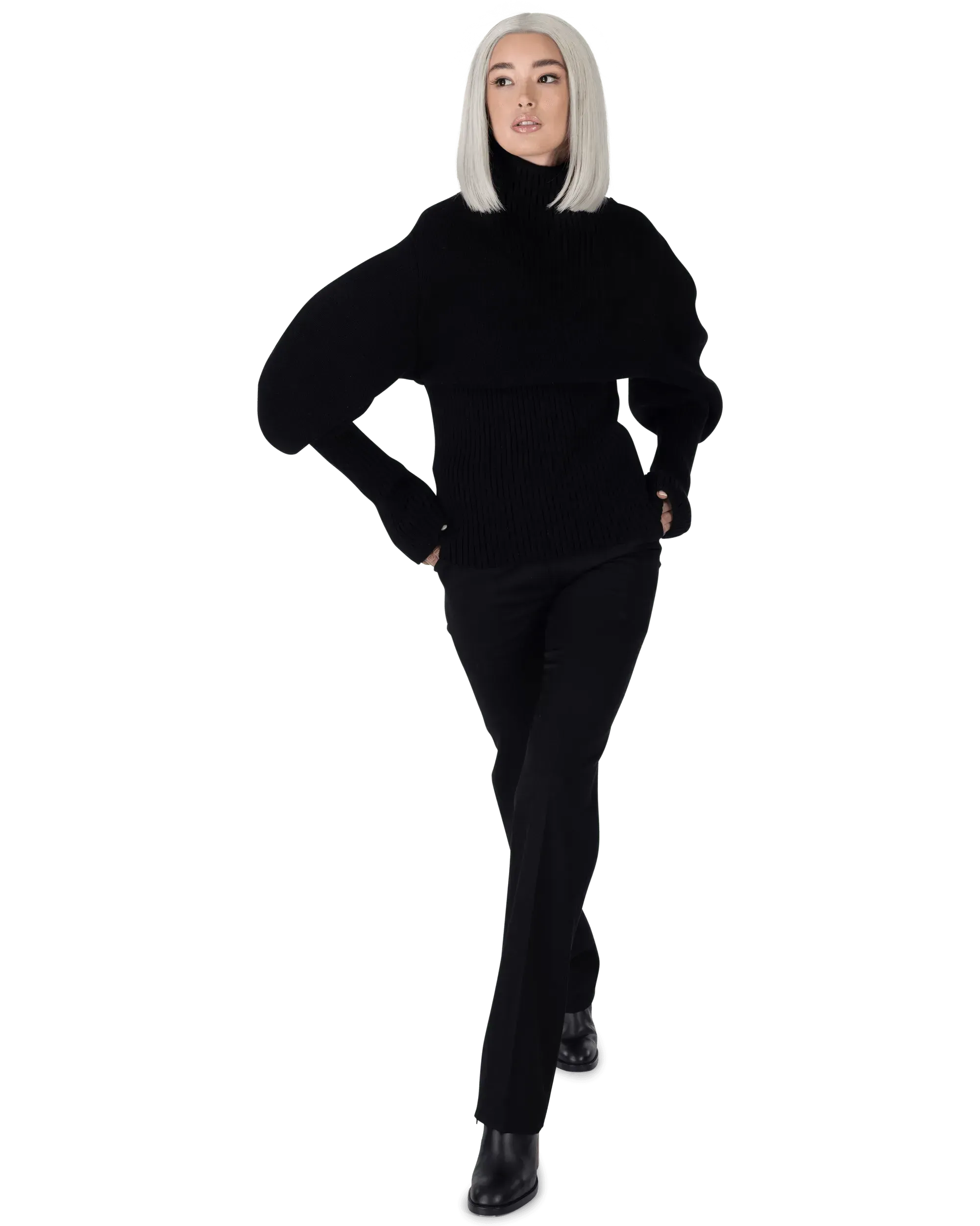 Shetland Double Face Turtleneck Puffed Sleeve Sweater